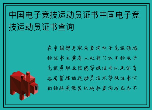 中国电子竞技运动员证书中国电子竞技运动员证书查询